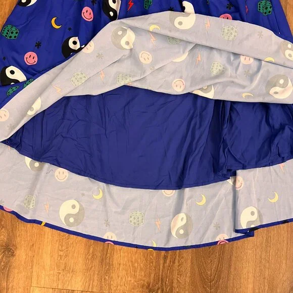 NEW Dressed in LALA Forget the Rules Icon Dress Blue Yin Yang Smile Dress L - Picture 14 of 15